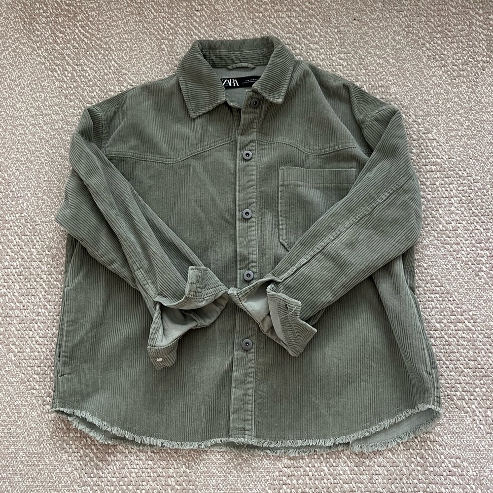 Zara Olive Corduroy Overshirt Jacket
